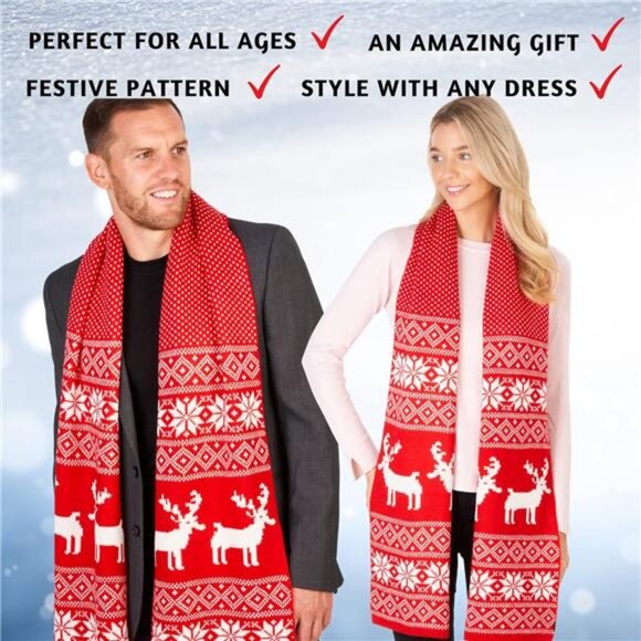 Winter Knitted Scarf - Reindeer Fair Isle Christmas Design for Women - Picture 2 of 7